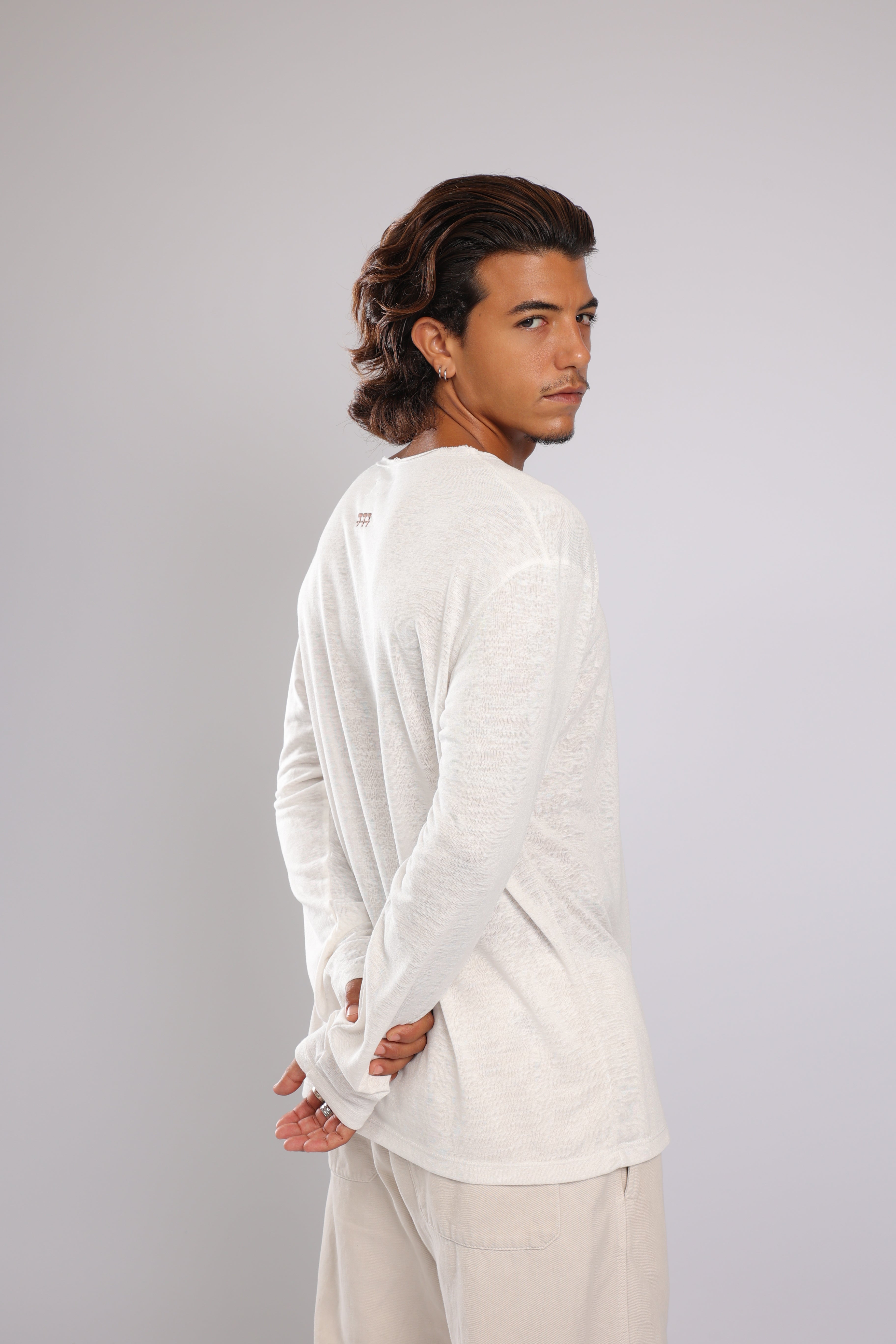 חולצה ארוכה פשתן - לבן