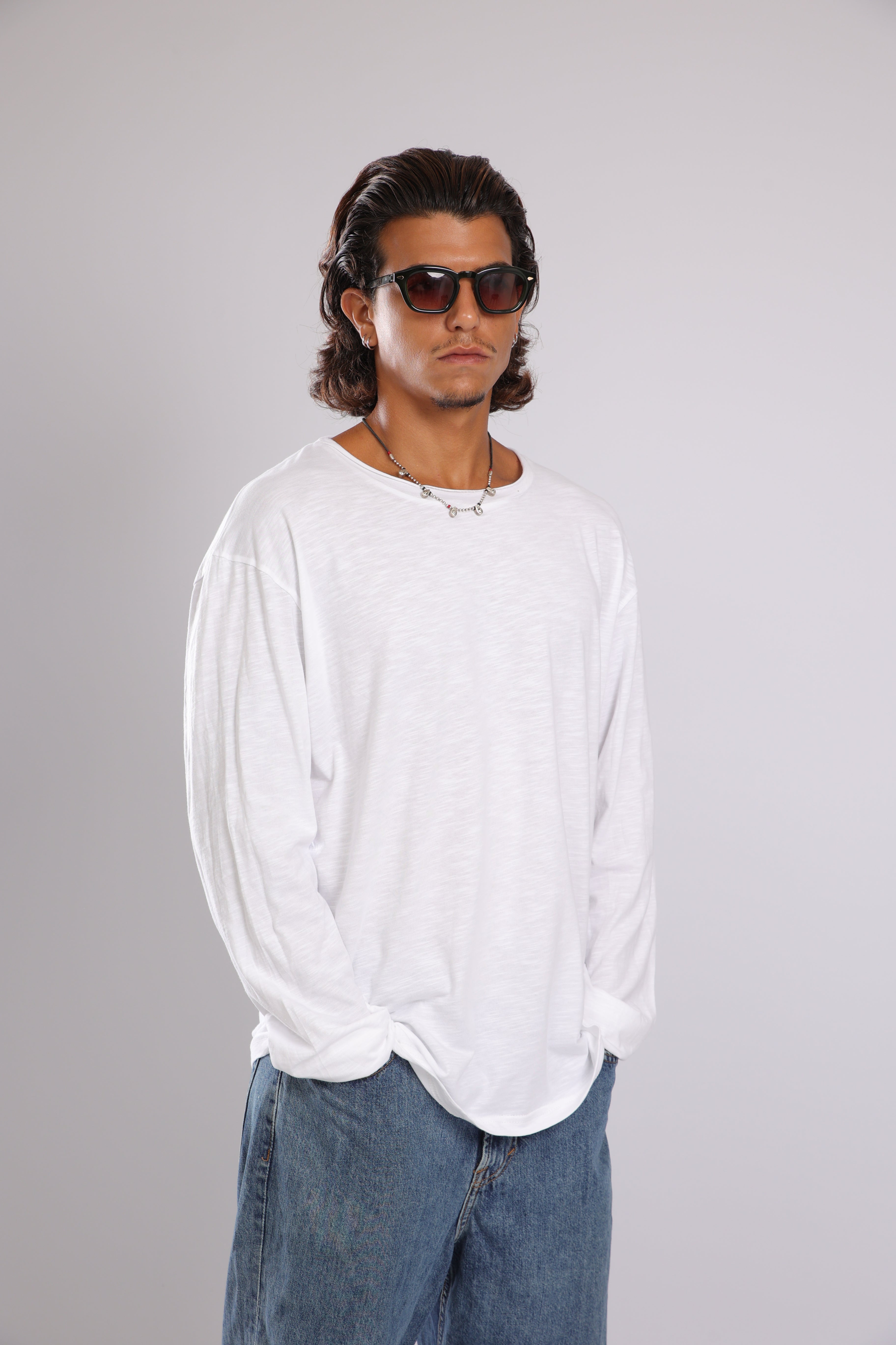 חולצה ארוכה כותנה - לבן