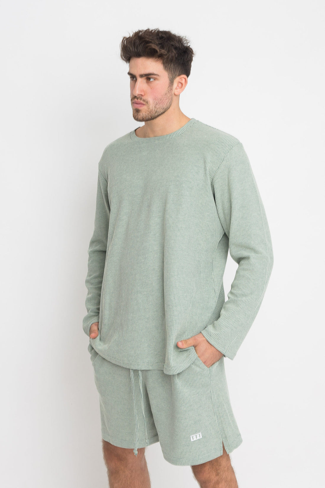 מכנס פיקה קצר גברים - ירוק/לבן