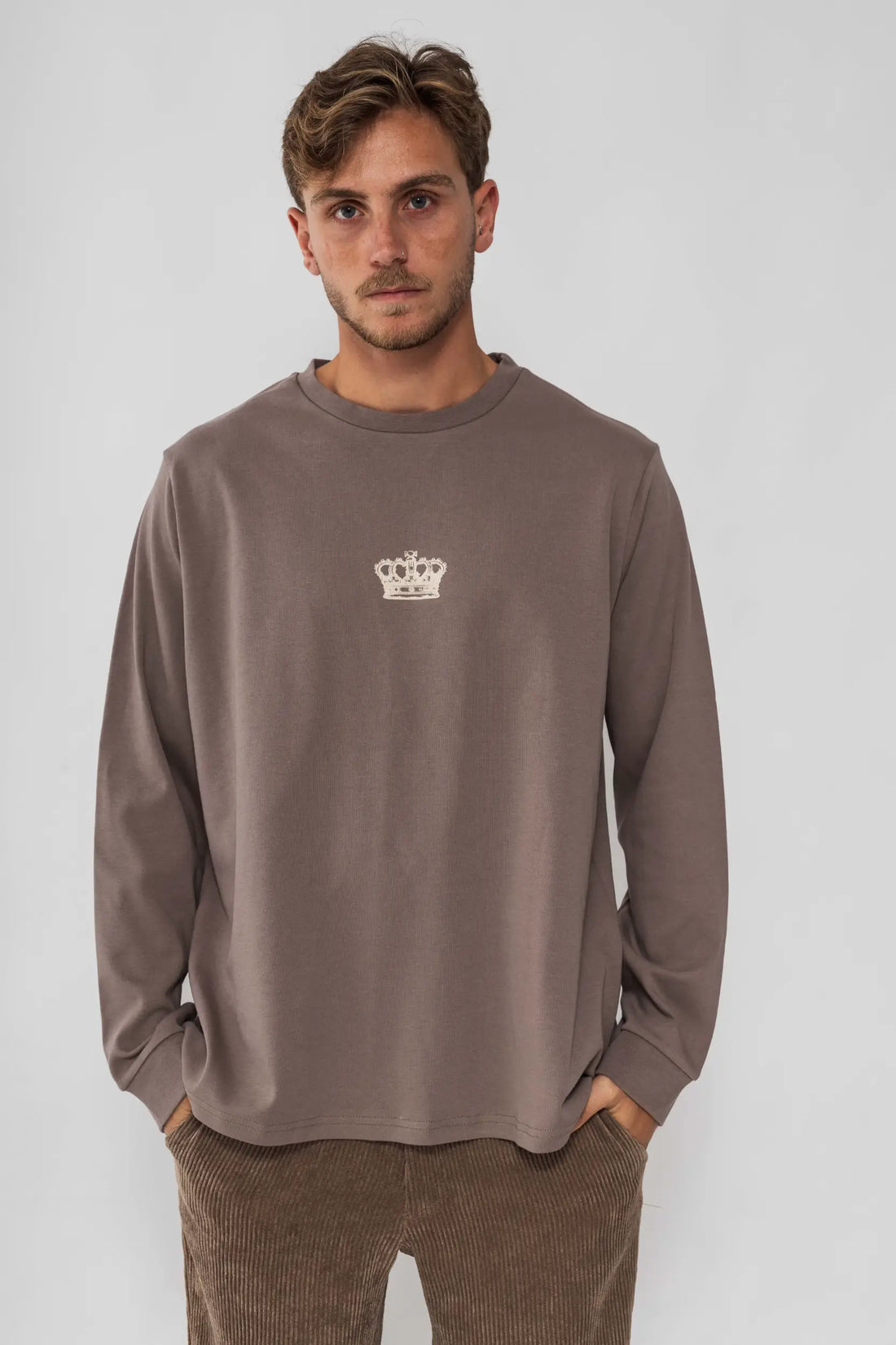 חולצה ארוכה "ROYALTY" לגברים - חום ווש