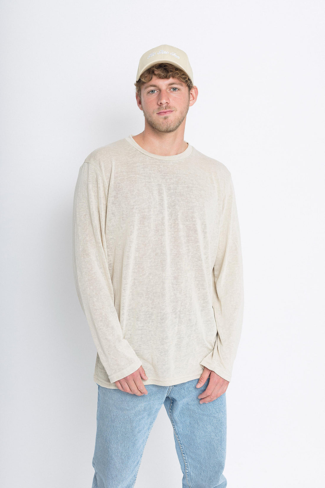 חולצה ארוכה פשתן גברים - אבן