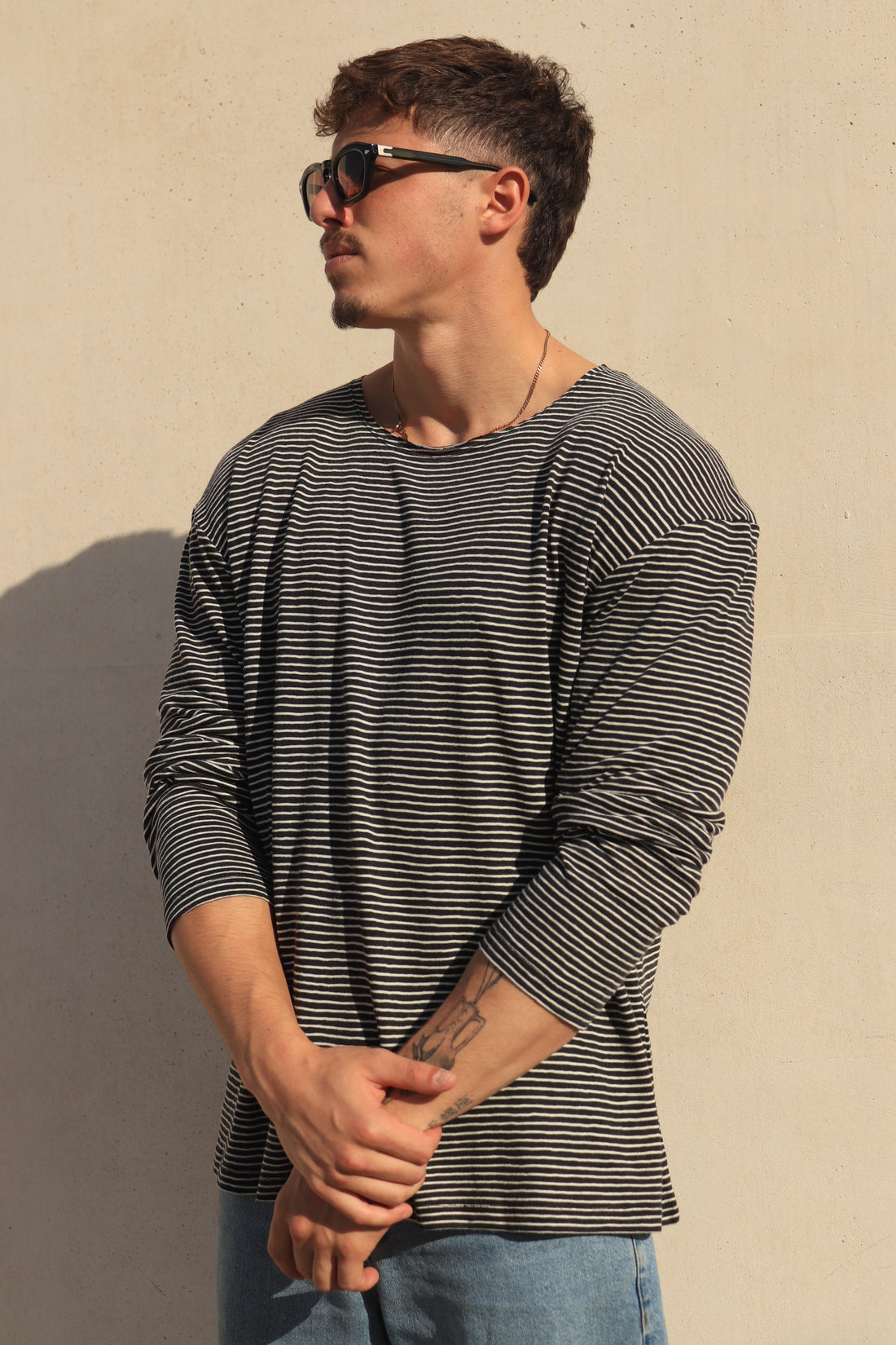 חולצה ארוכה פסים - שחור