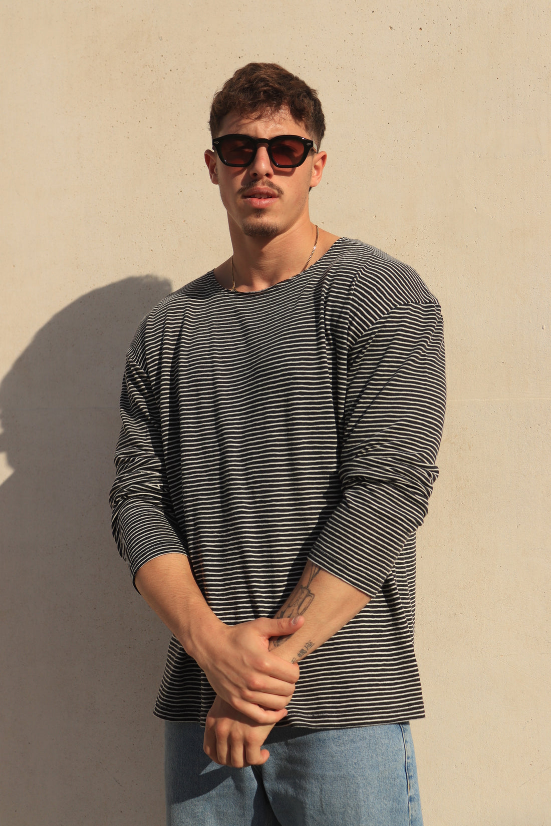 חולצה ארוכה פסים - שחור