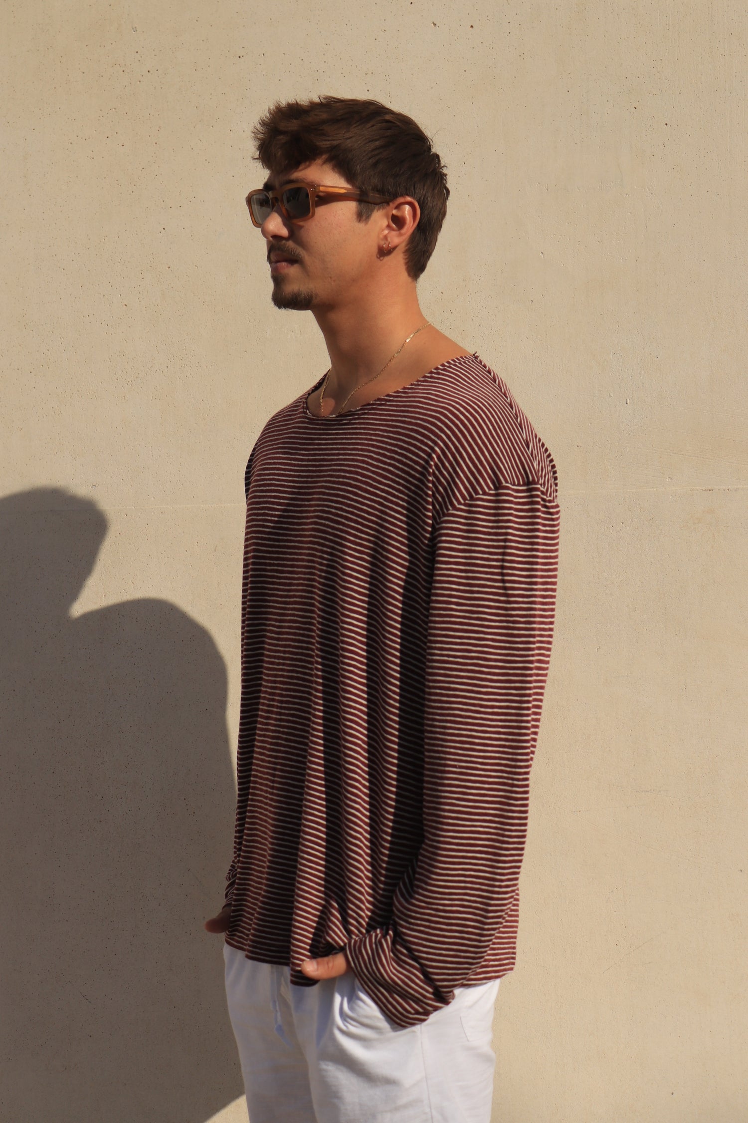 חולצה ארוכה פסים - בורדו