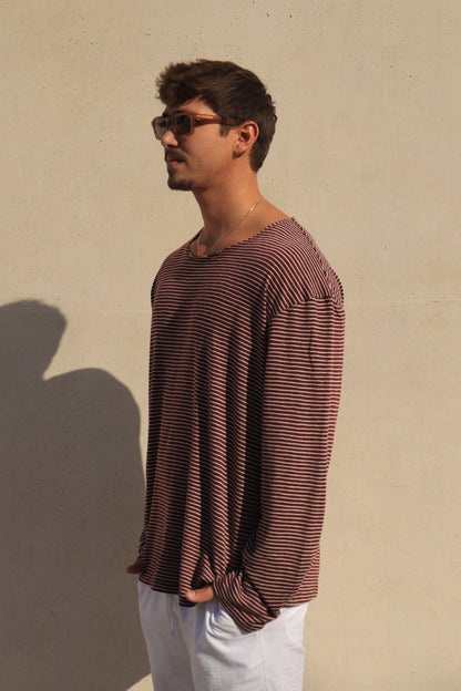 חולצה ארוכה פסים - בורדו