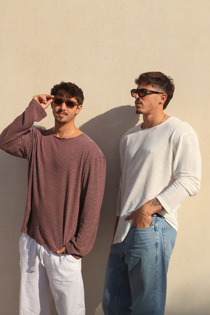 חולצה ארוכה פסים - בורדו