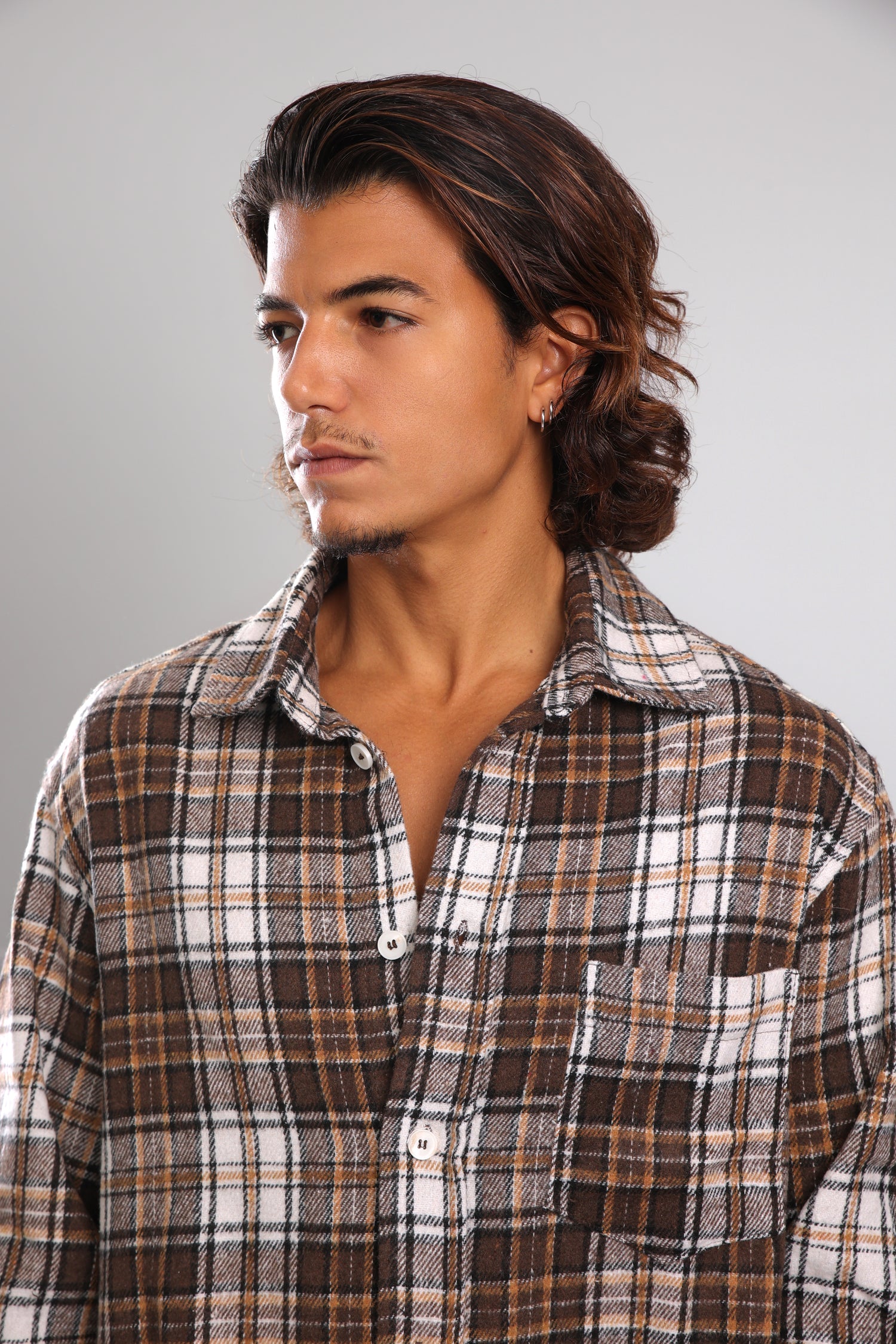 מכופתרת פלנל - חום