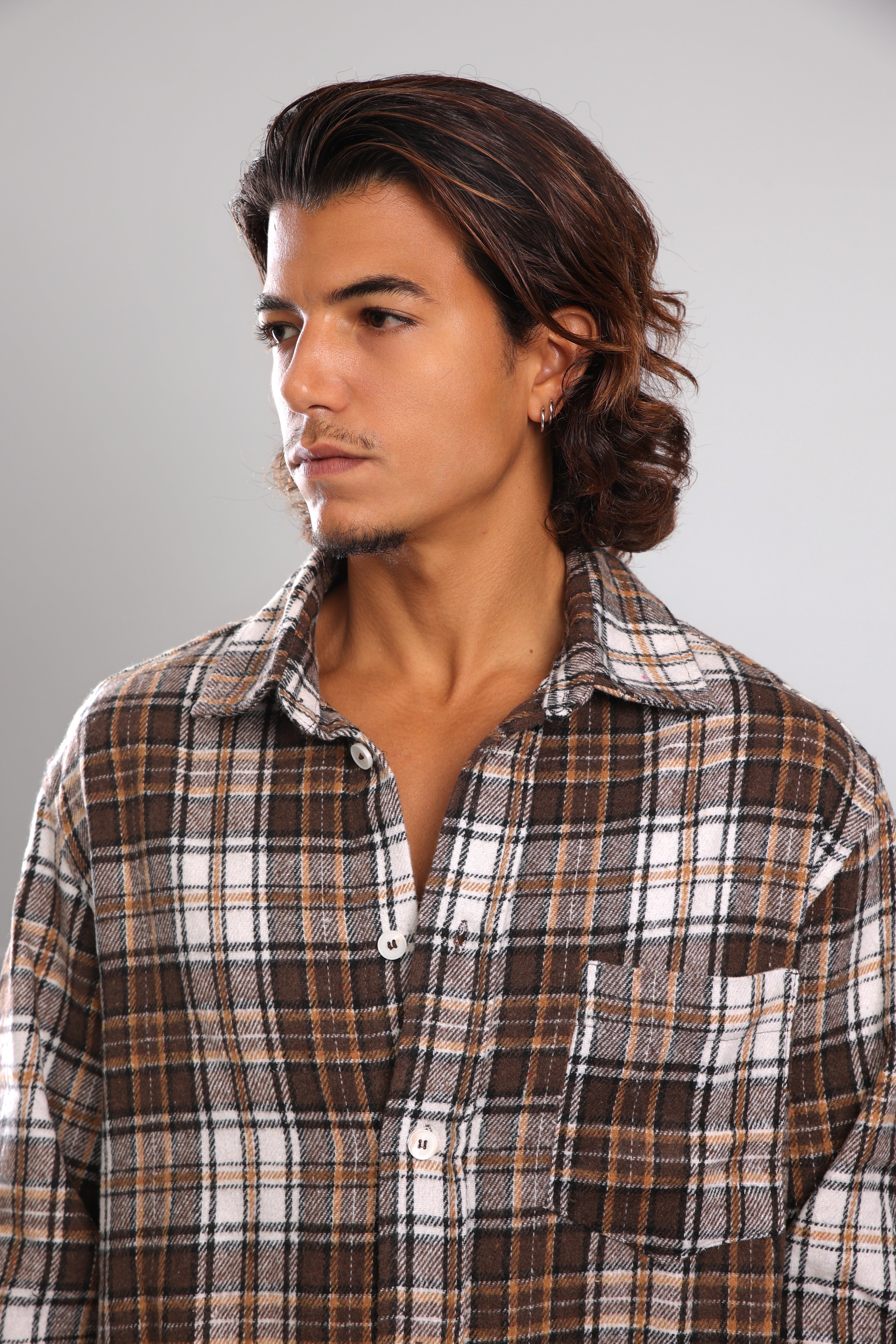 מכופתרת פלנל - חום