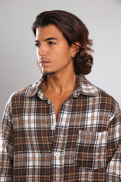 מכופתרת פלנל - חום