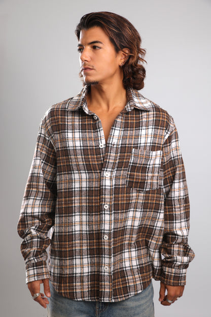 מכופתרת פלנל - חום