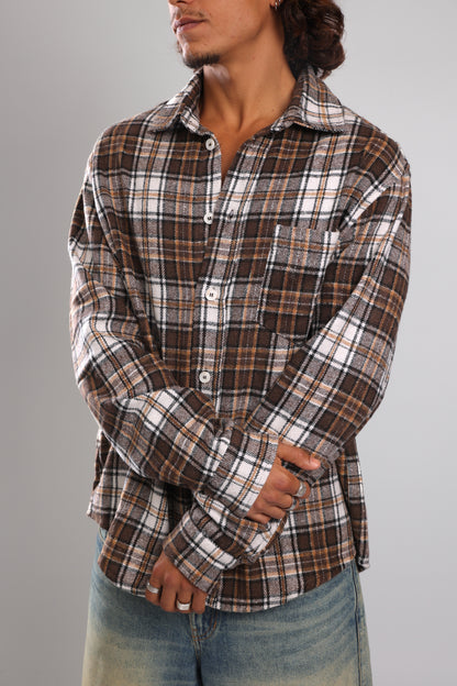 מכופתרת פלנל - חום