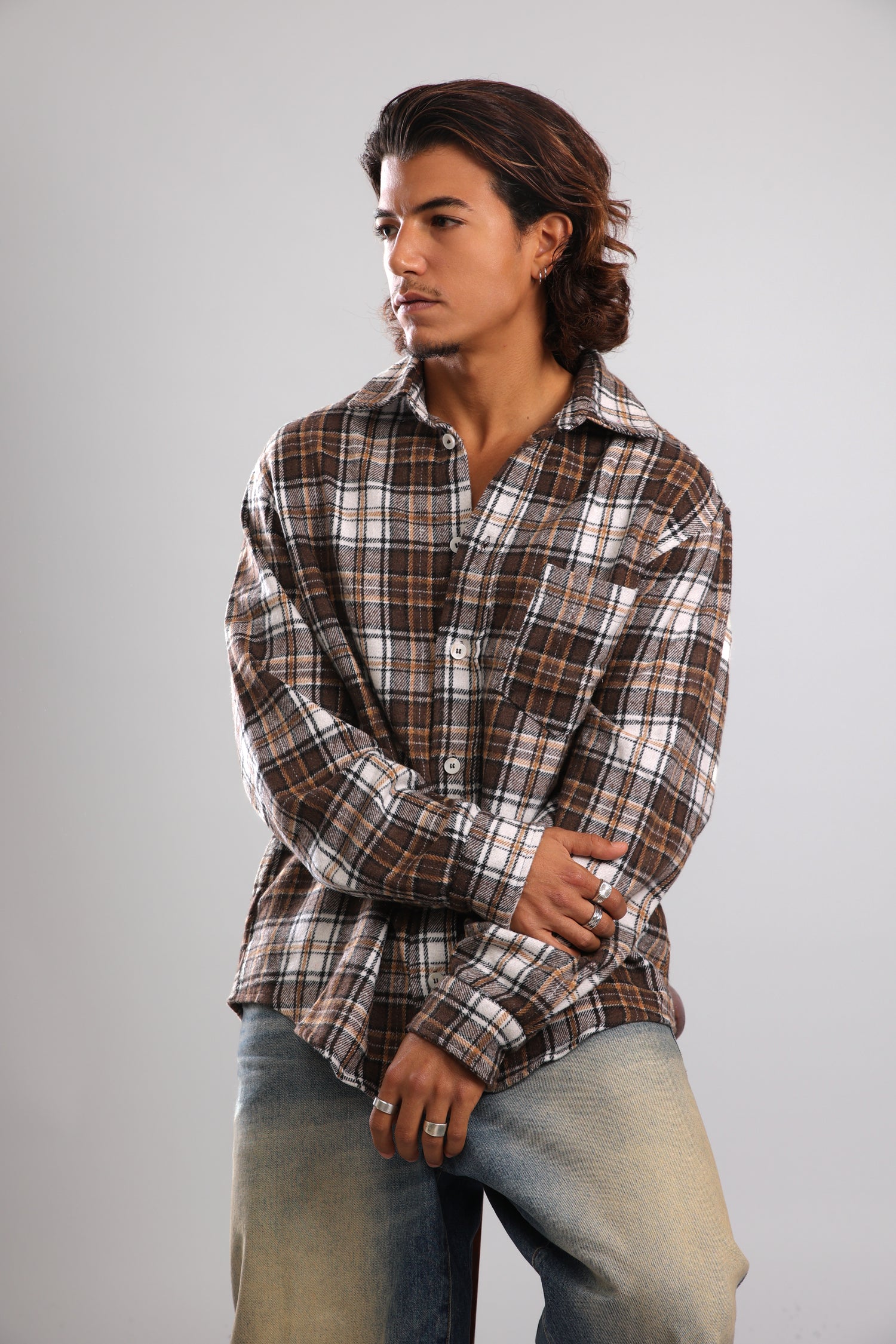 מכופתרת פלנל - חום