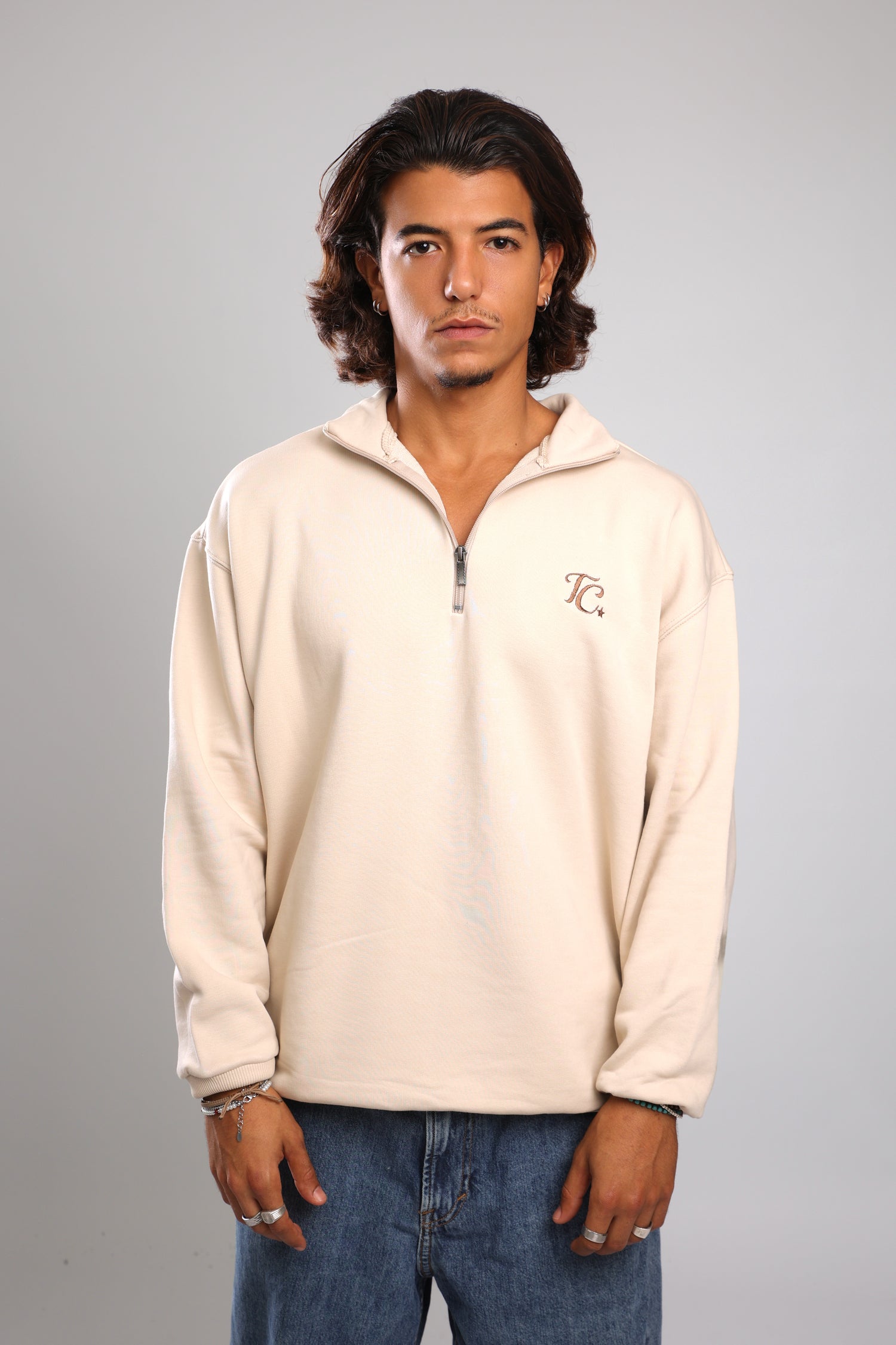 סוושירט חצי רוכסן - קרם