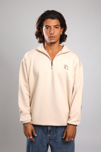 סוושירט חצי רוכסן - קרם