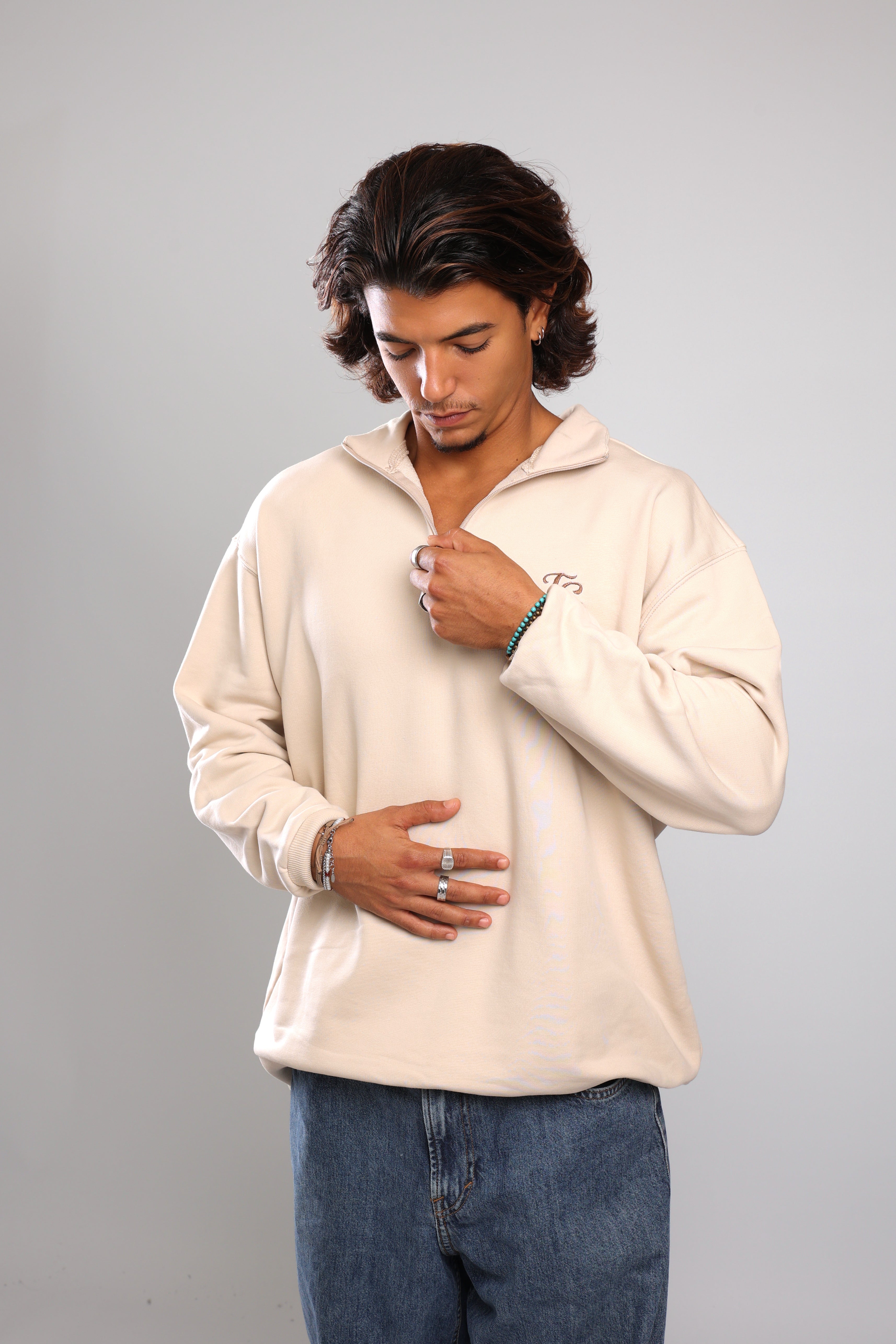 סוושירט חצי רוכסן - קרם