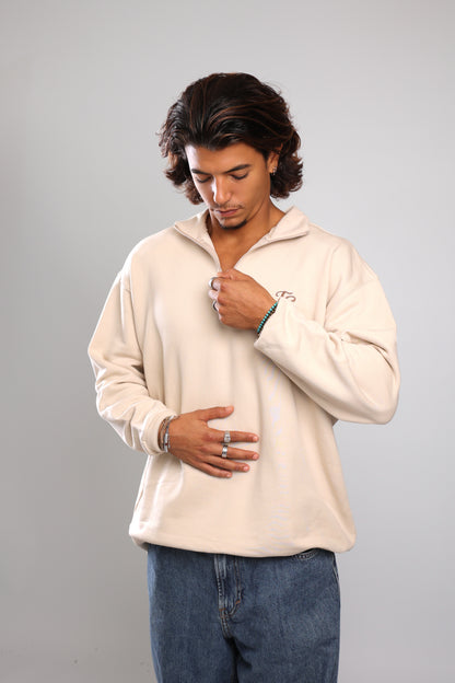 סוושירט חצי רוכסן - קרם