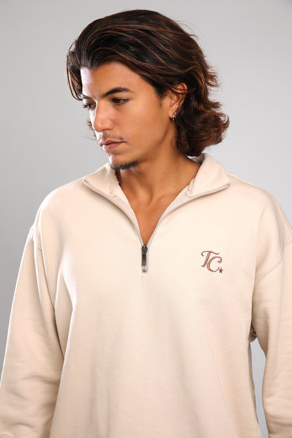 סוושירט חצי רוכסן - קרם