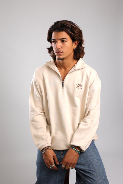 סוושירט חצי רוכסן - קרם