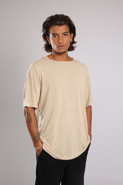 חולצה קצרה פשתן - אבן