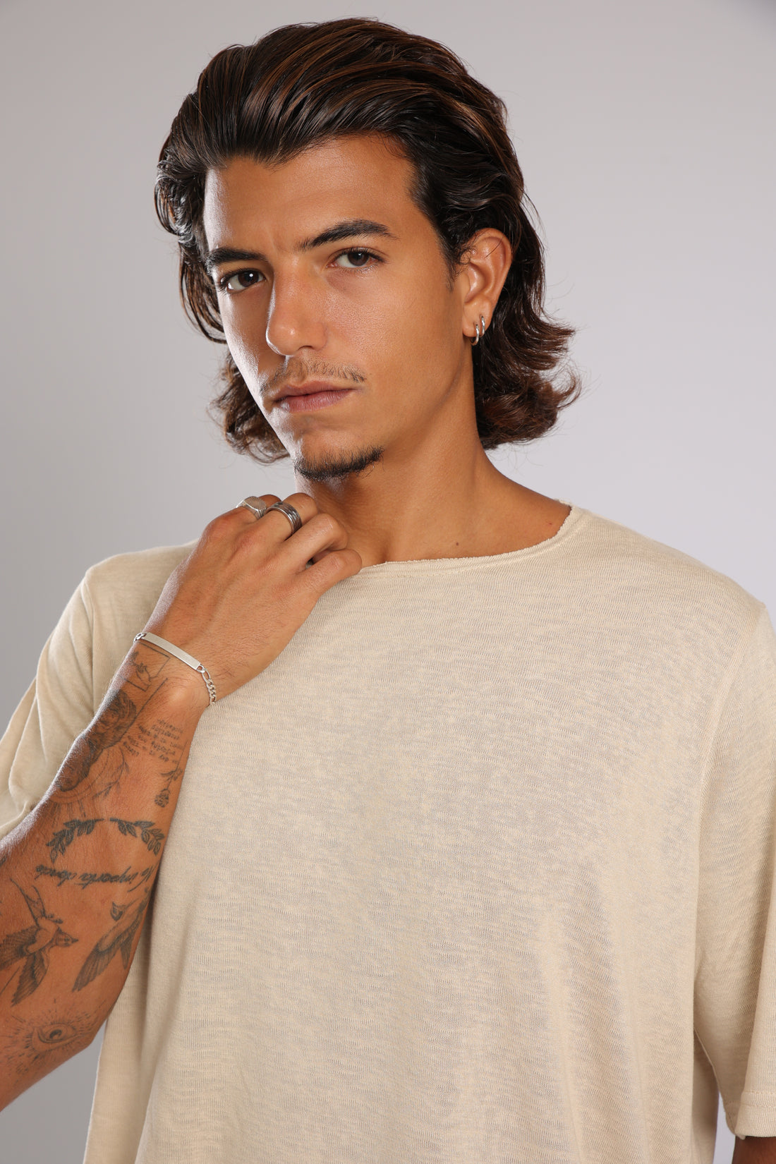 חולצה קצרה פשתן - אבן