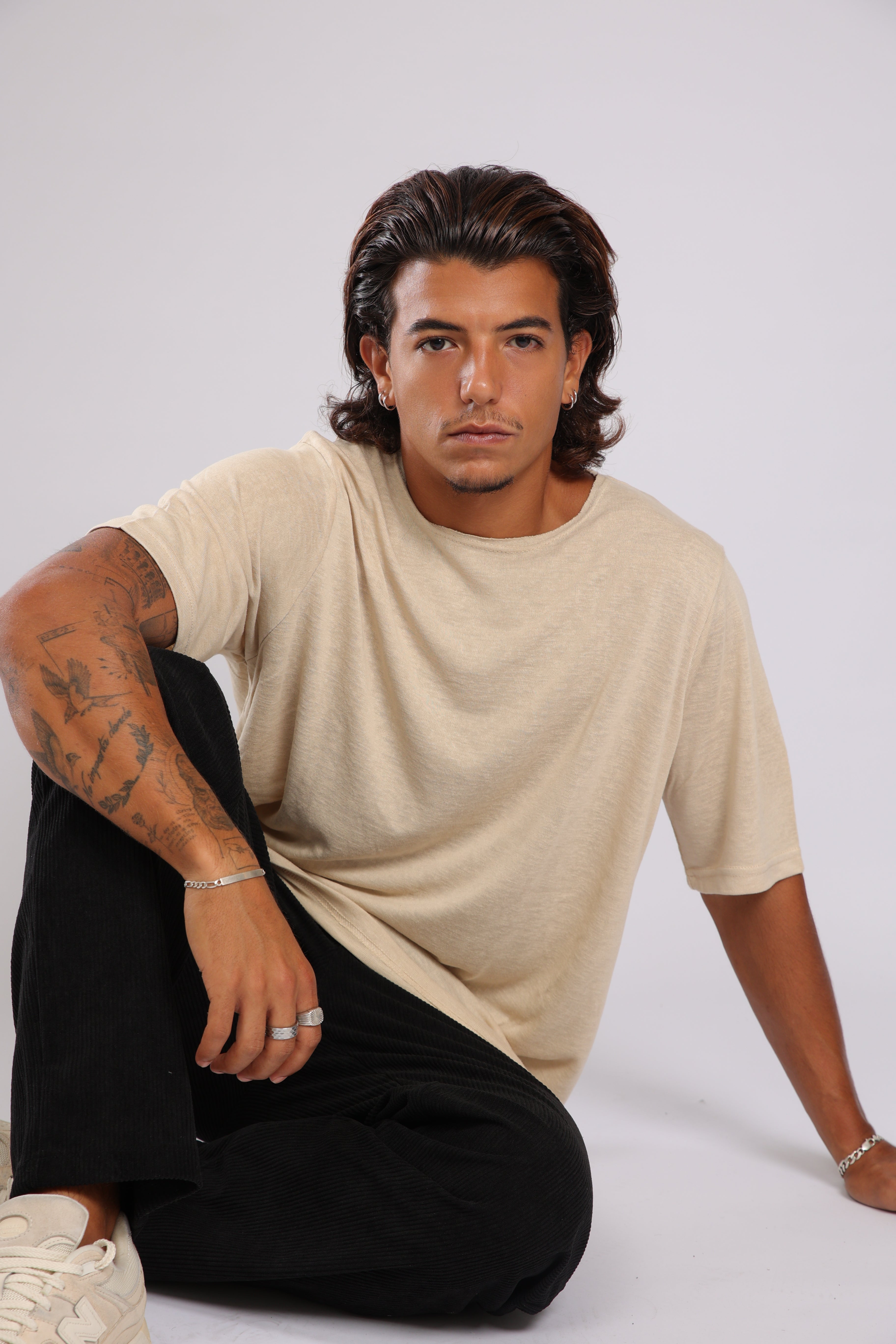 חולצה קצרה פשתן - אבן