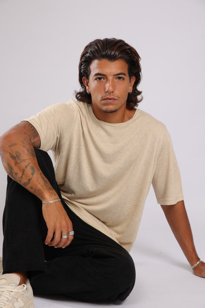 חולצה קצרה פשתן - אבן