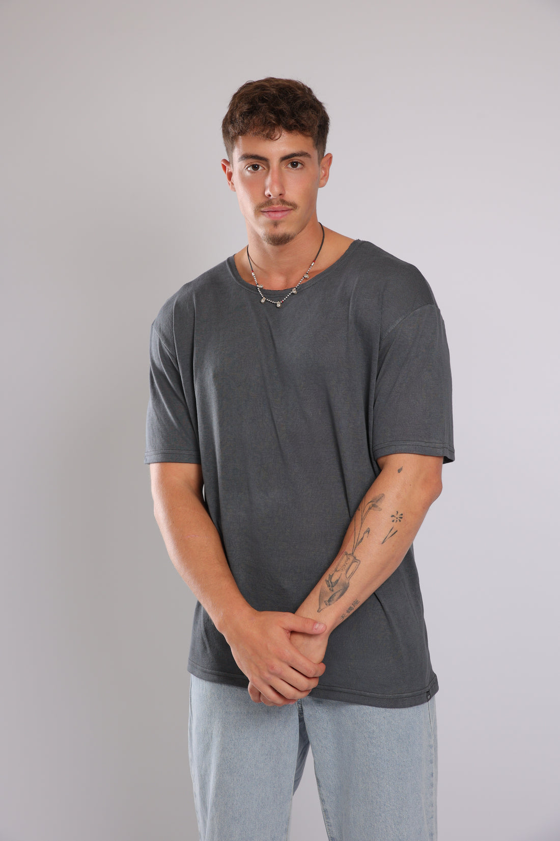 חולצה קצרה פשתן - אפור כהה