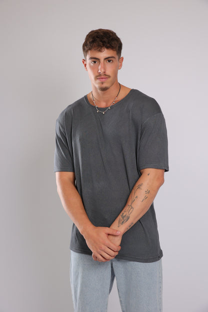 חולצה קצרה פשתן - אפור כהה