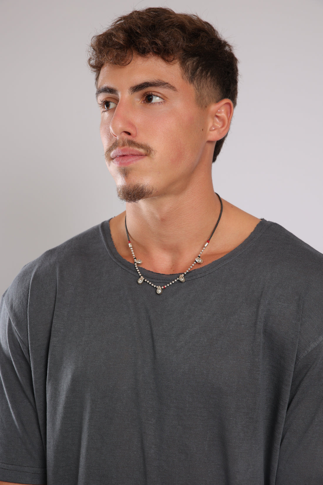 חולצה קצרה פשתן - אפור כהה