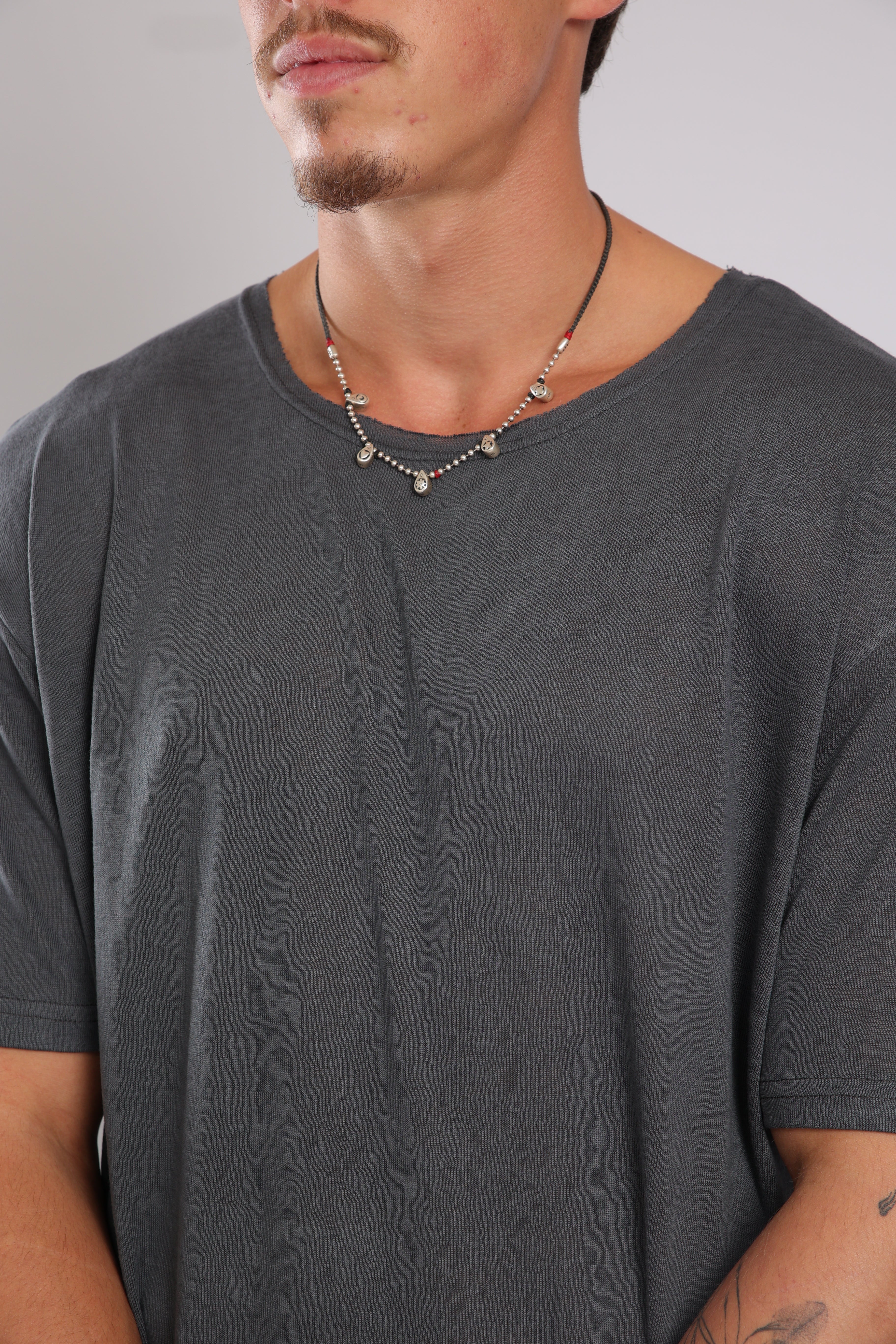 חולצה קצרה פשתן - אפור כהה