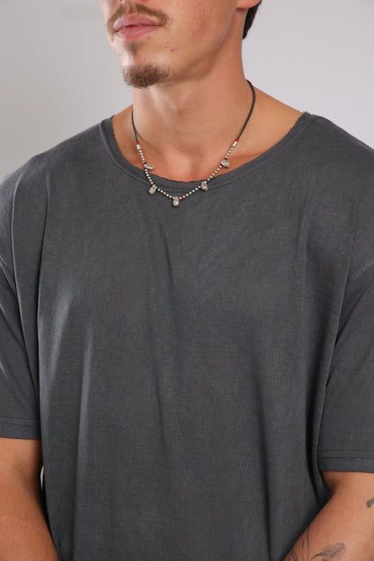 חולצה קצרה פשתן - אפור כהה