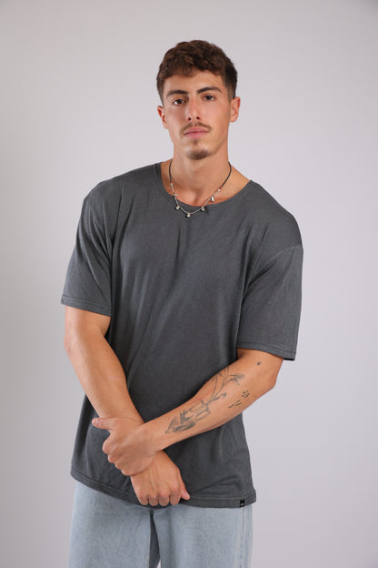 חולצה קצרה פשתן - אפור כהה