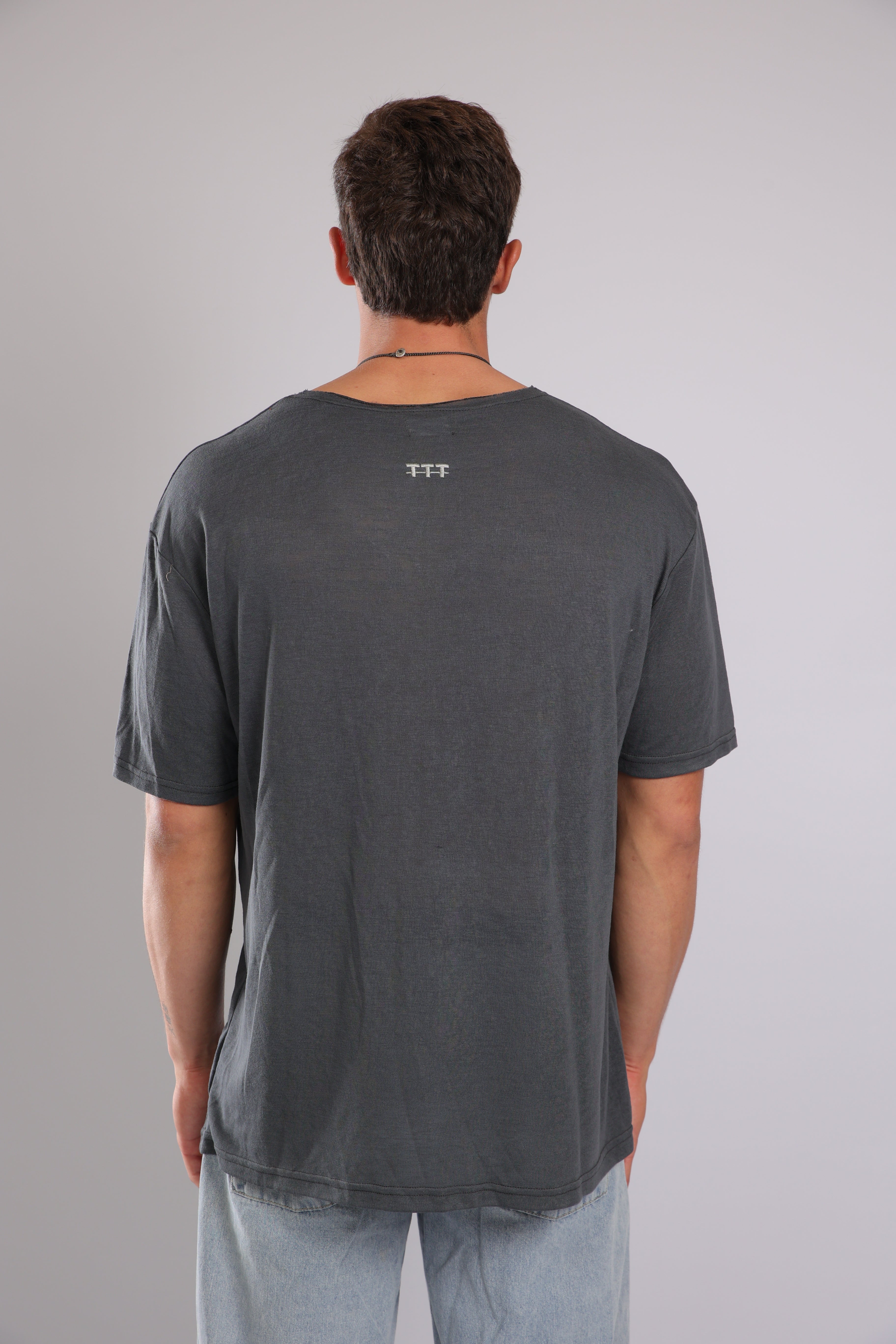 חולצה קצרה פשתן - אפור כהה