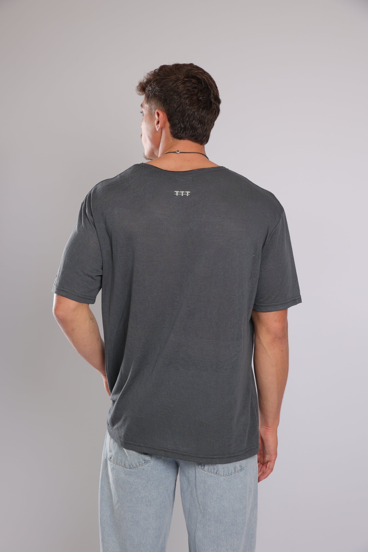 חולצה קצרה פשתן - אפור כהה