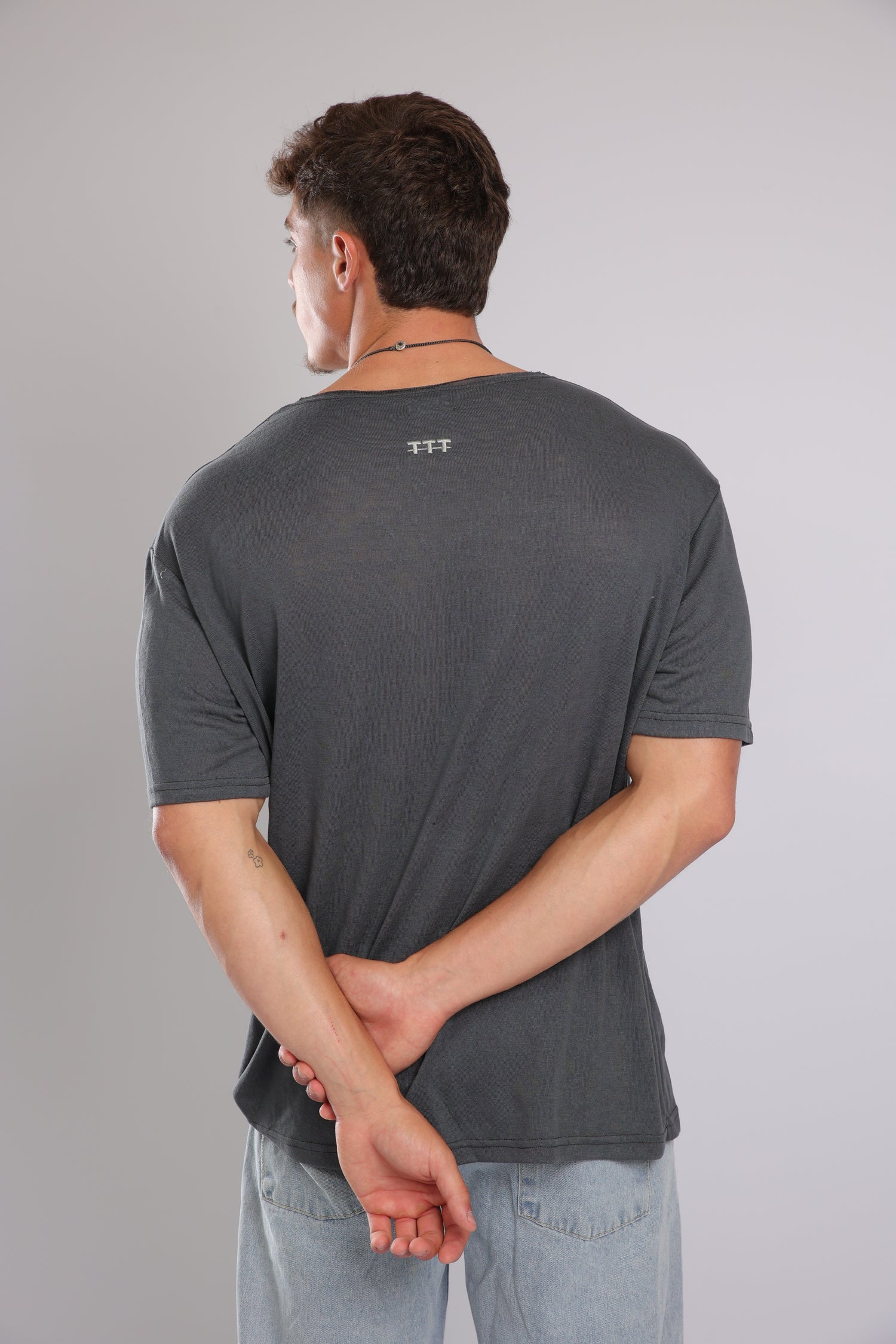 חולצה קצרה פשתן - אפור כהה