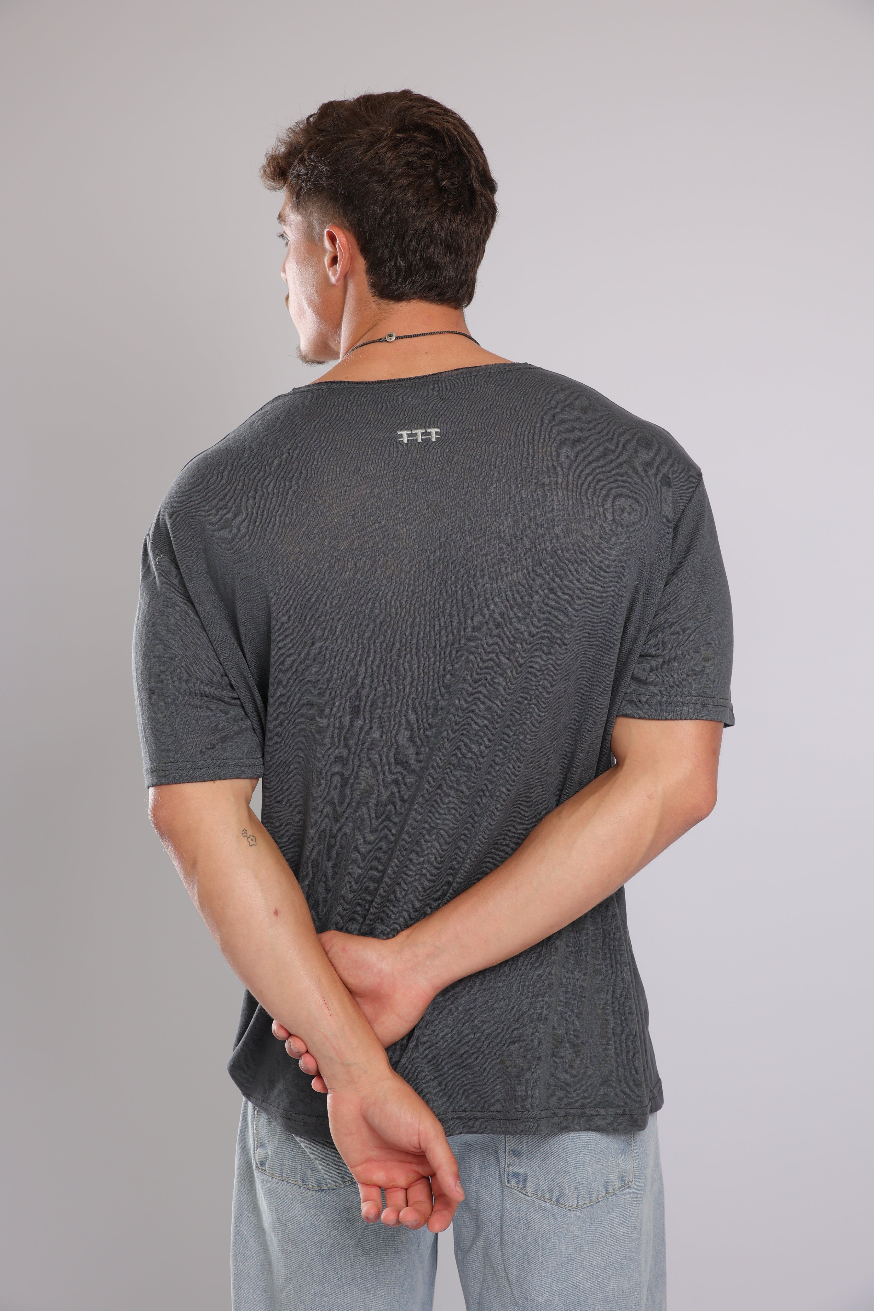 חולצה קצרה פשתן - אפור כהה