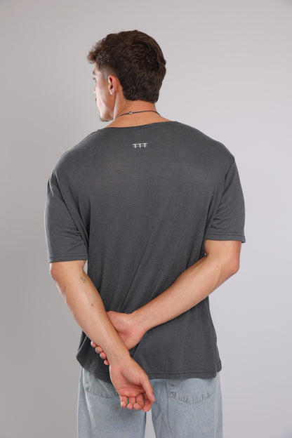 חולצה קצרה פשתן - אפור כהה