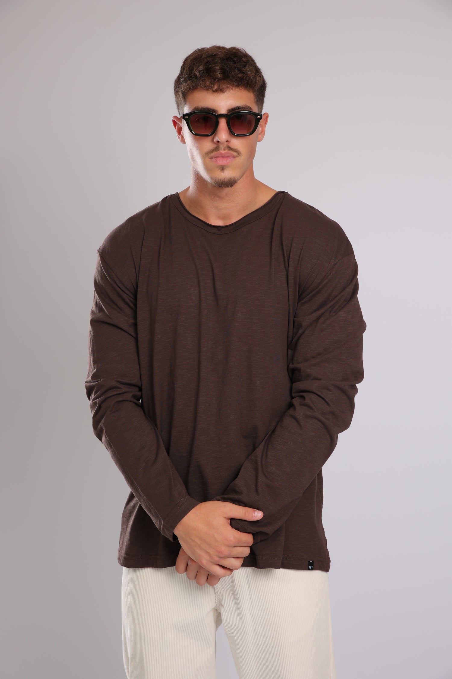 חולצה ארוכה כותנה - חום