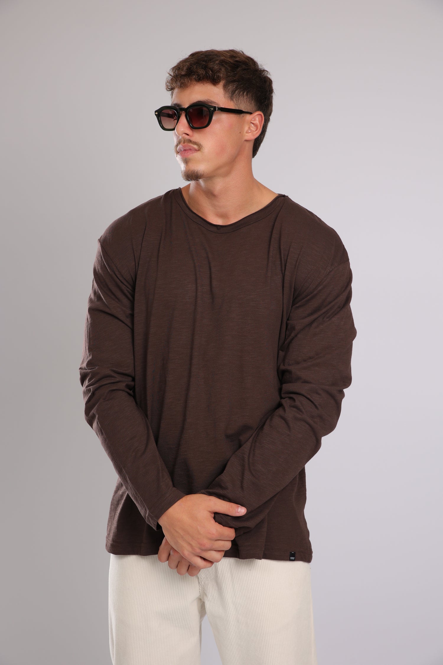 חולצה ארוכה כותנה - חום