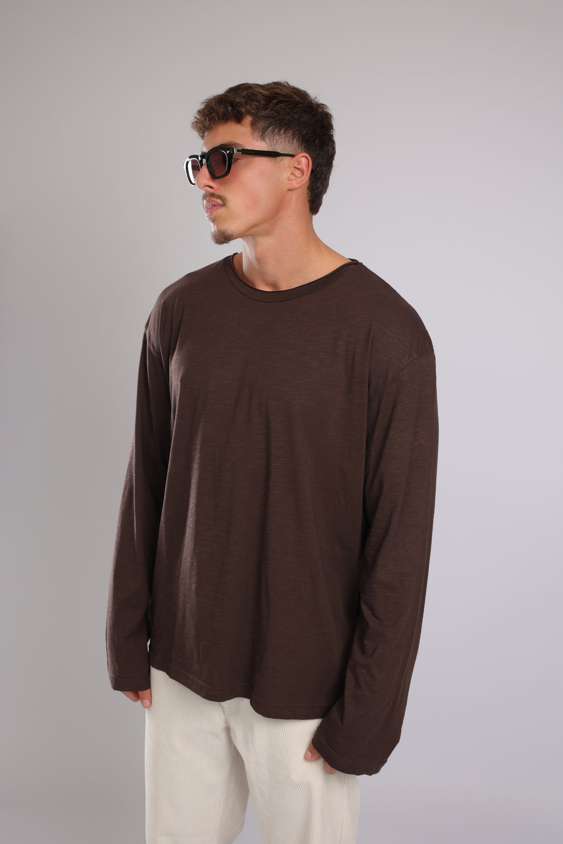 חולצה ארוכה כותנה - חום