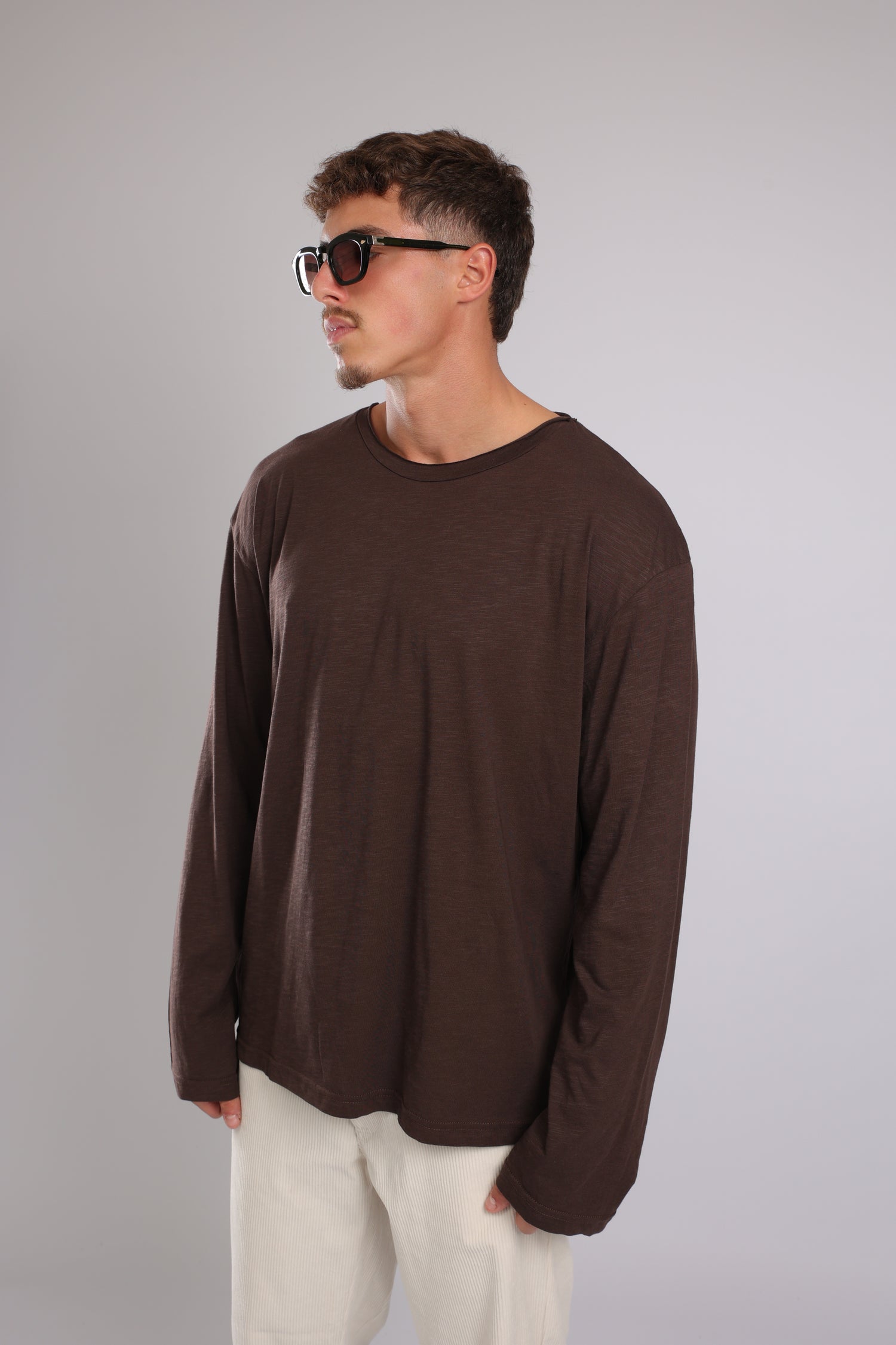 חולצה ארוכה כותנה - חום