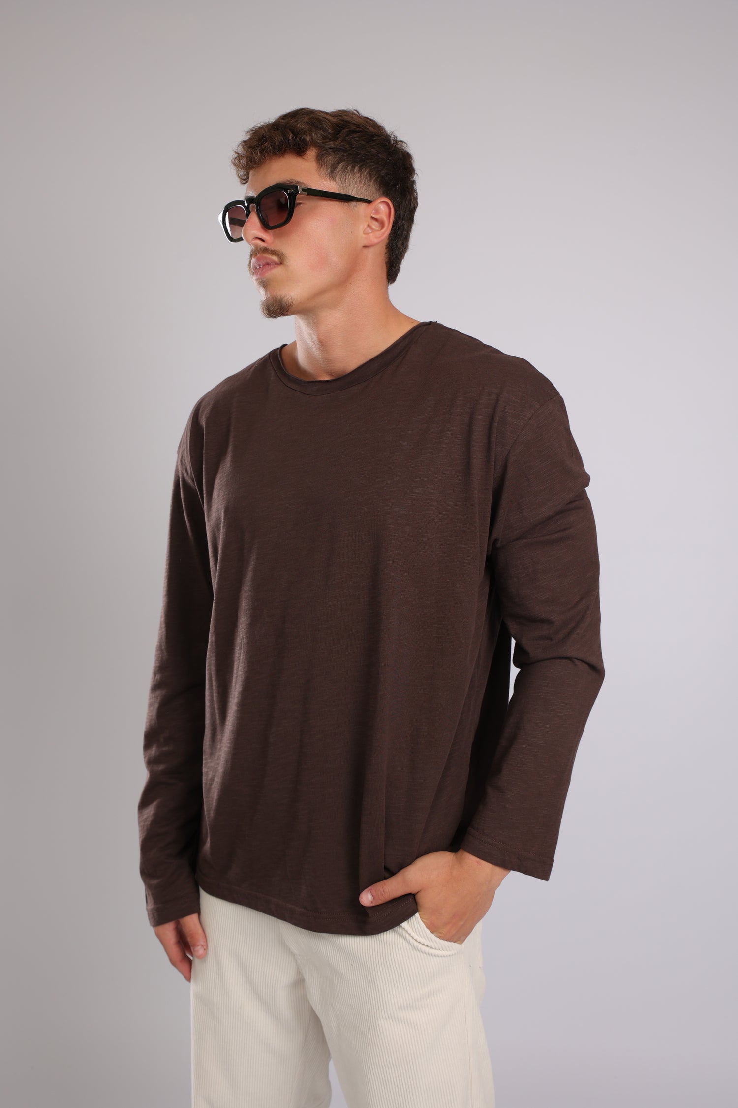 חולצה ארוכה כותנה - חום