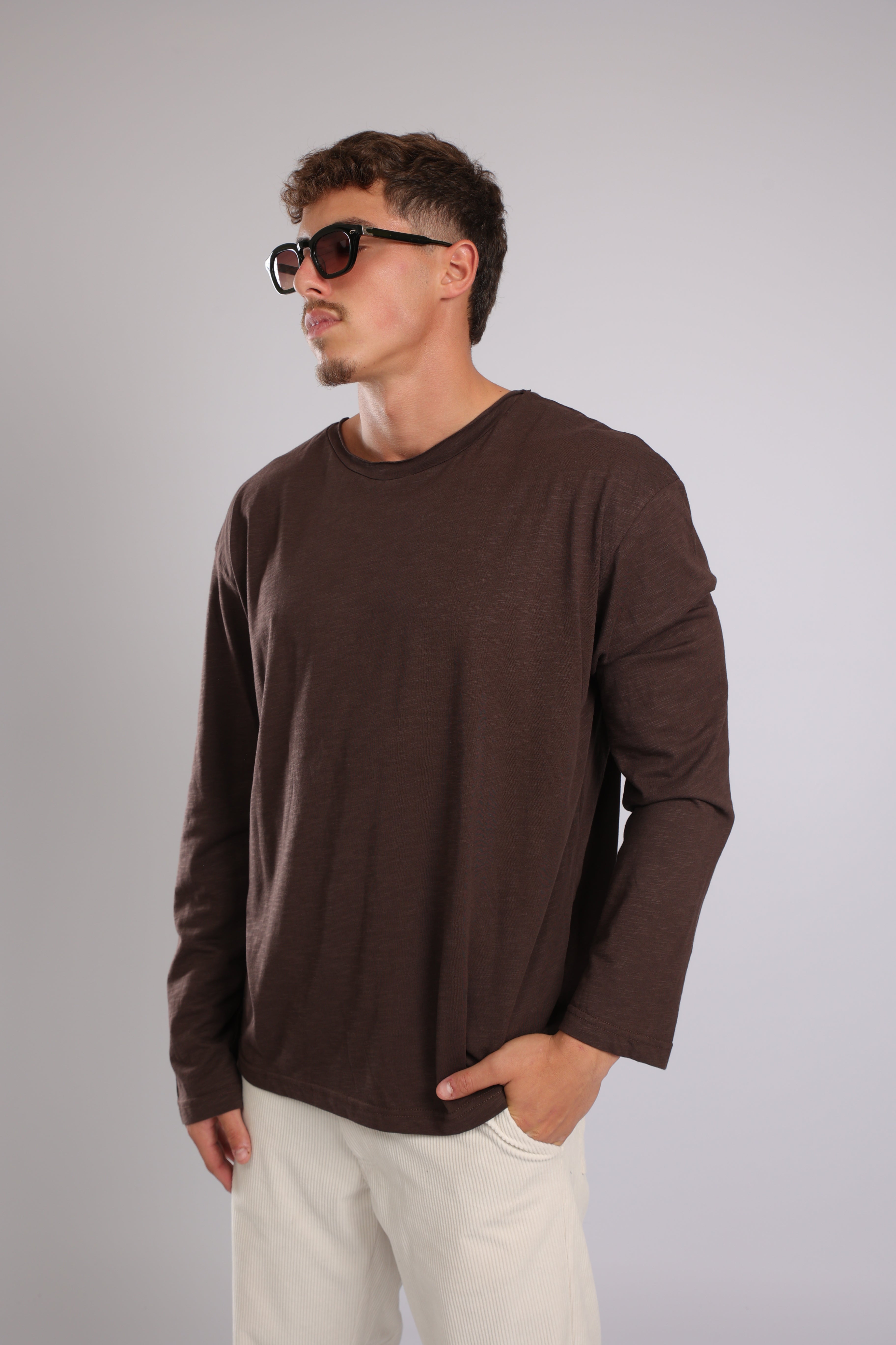 חולצה ארוכה כותנה - חום