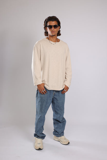 חולצה ארוכה כותנה - אבן