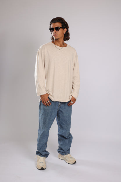 חולצה ארוכה כותנה - אבן