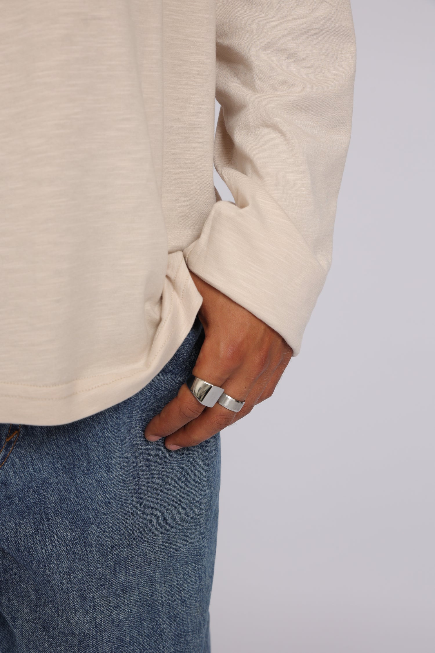 חולצה ארוכה כותנה - אבן