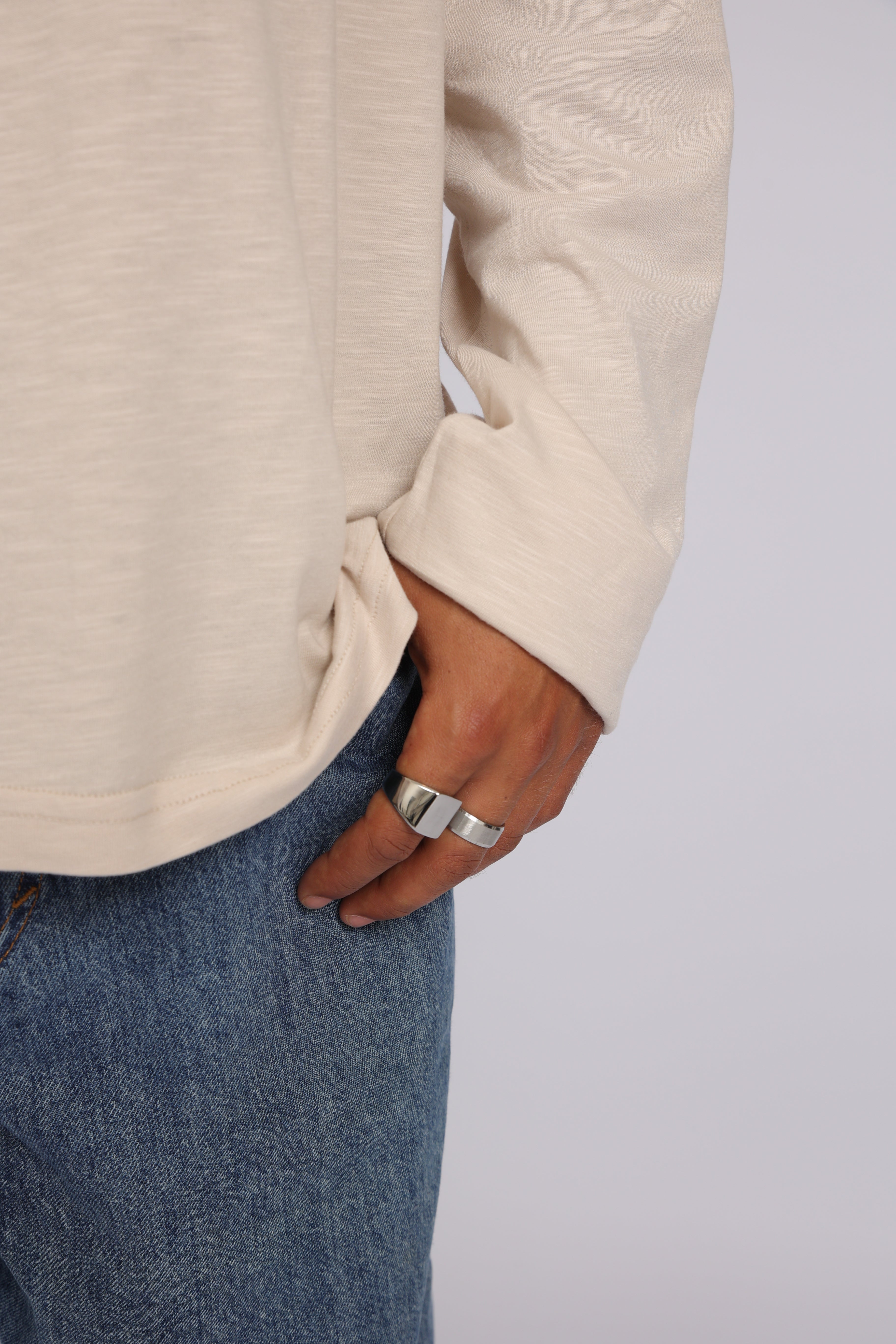 חולצה ארוכה כותנה - אבן