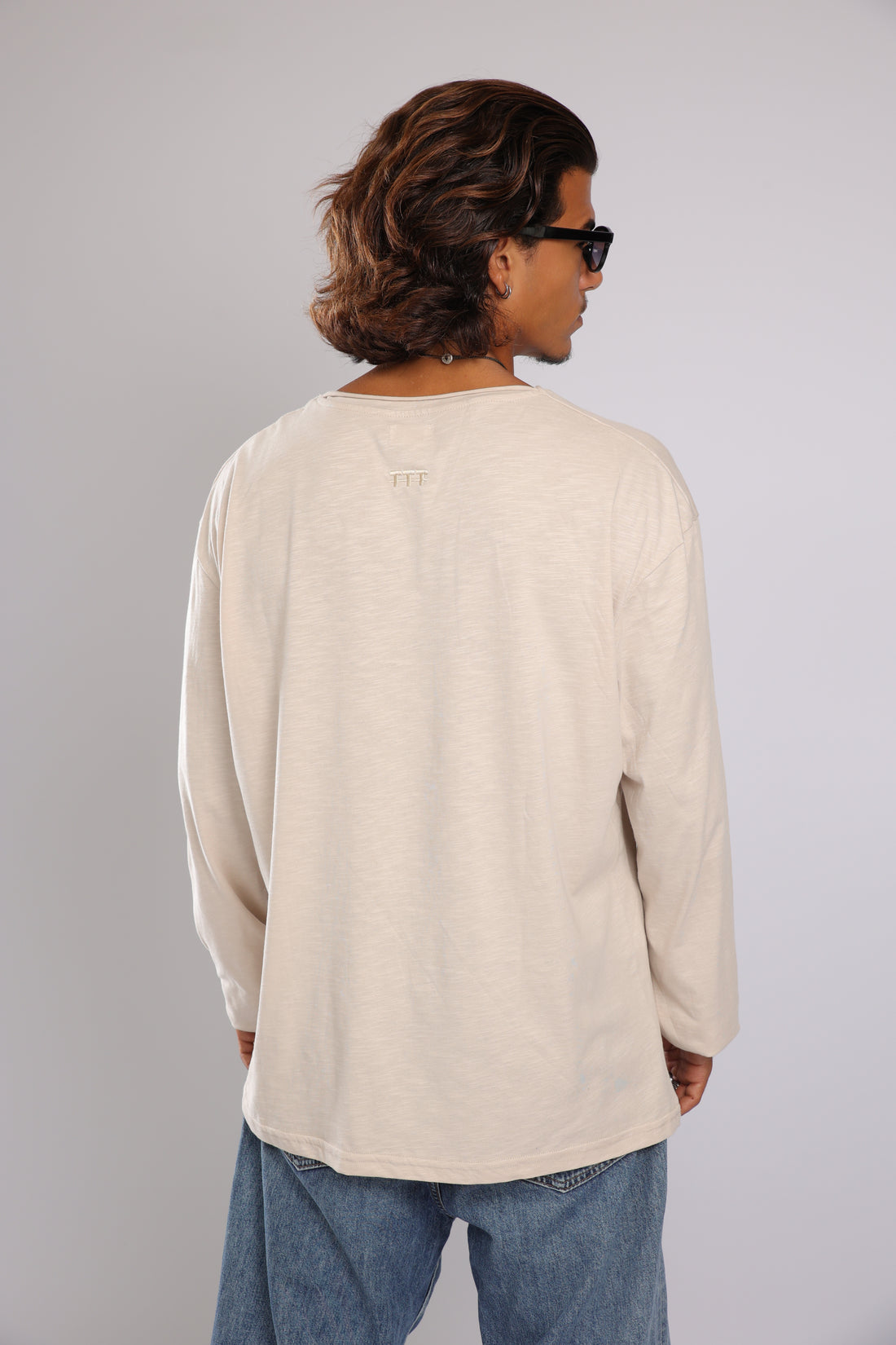 חולצה ארוכה כותנה - אבן