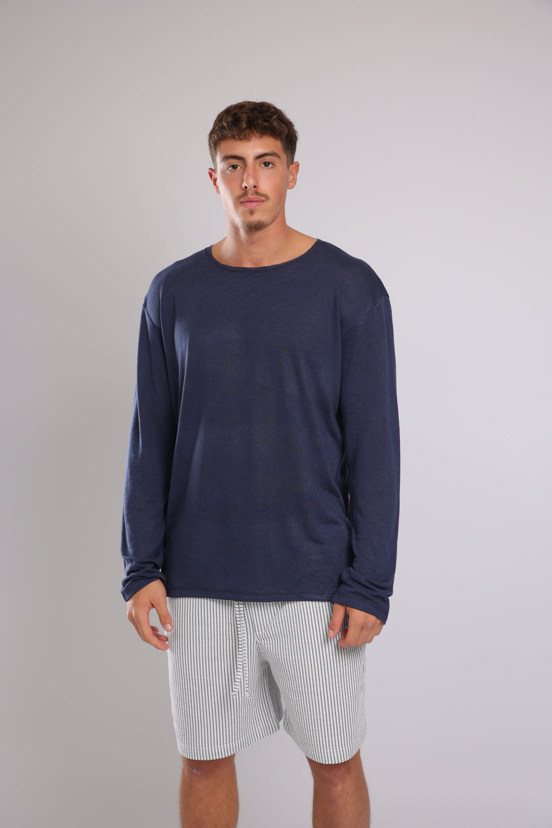 חולצה ארוכה פשתן - כחול כהה