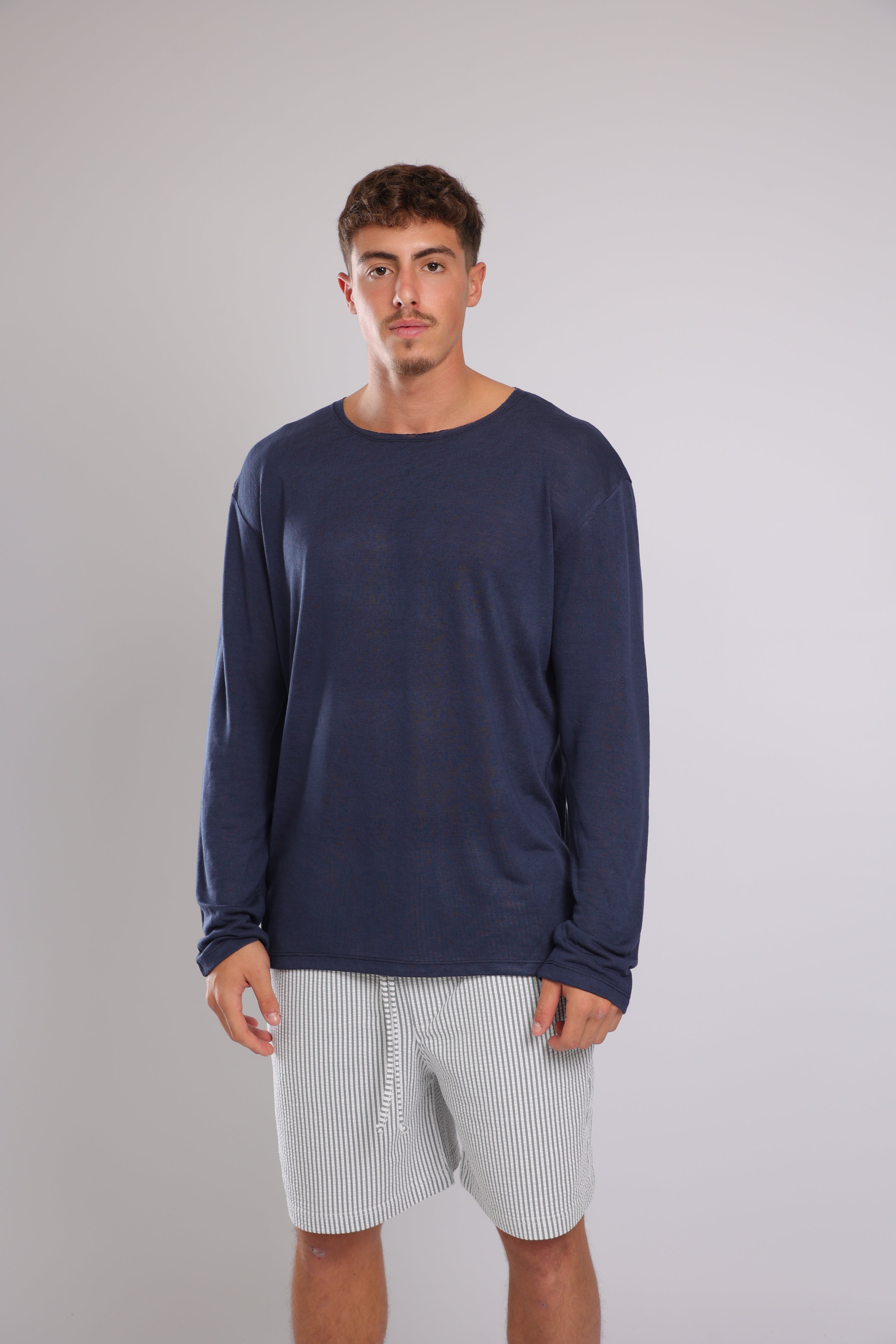 חולצה ארוכה פשתן - כחול כהה